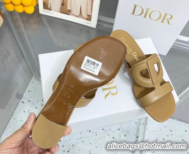 Best Product Dior Leather CD Heel Slide Sandals 4cm Tan 042253