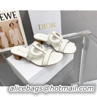 Pretty Style Dior Leather CD Heel Slide Sandals 4cm White 042254