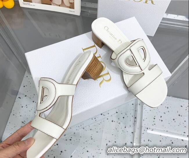 Pretty Style Dior Leather CD Heel Slide Sandals 4cm White 042254