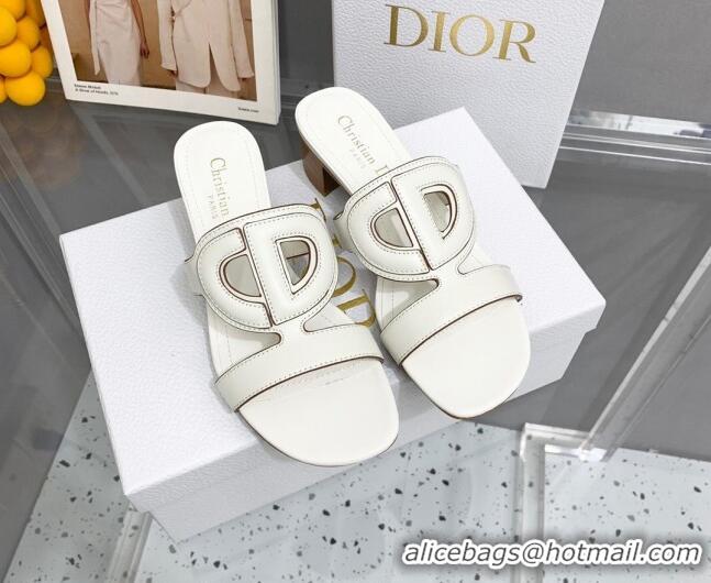 Pretty Style Dior Leather CD Heel Slide Sandals 4cm White 042254