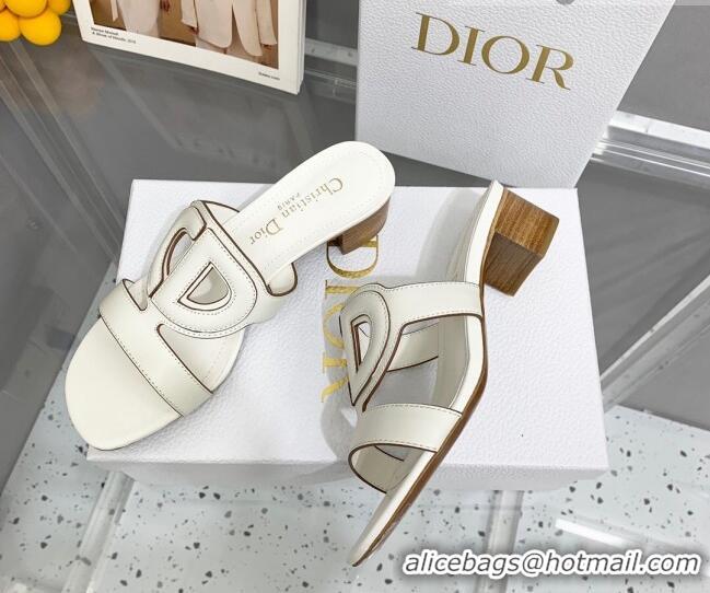 Pretty Style Dior Leather CD Heel Slide Sandals 4cm White 042254