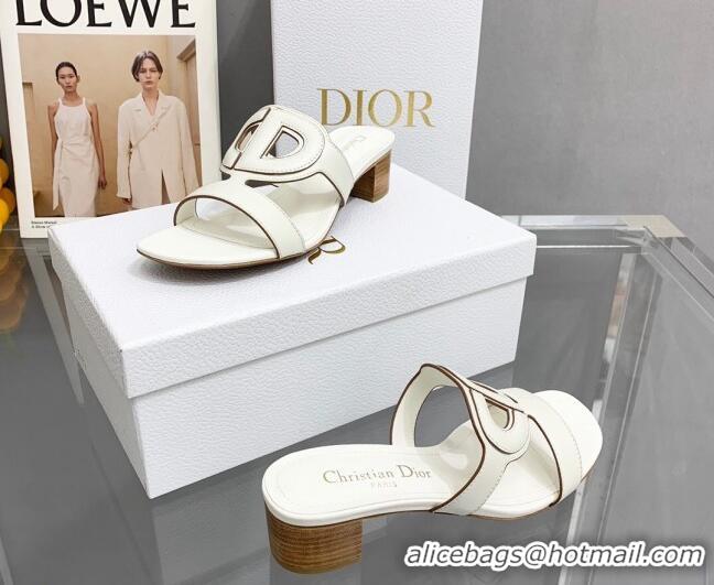 Pretty Style Dior Leather CD Heel Slide Sandals 4cm White 042254