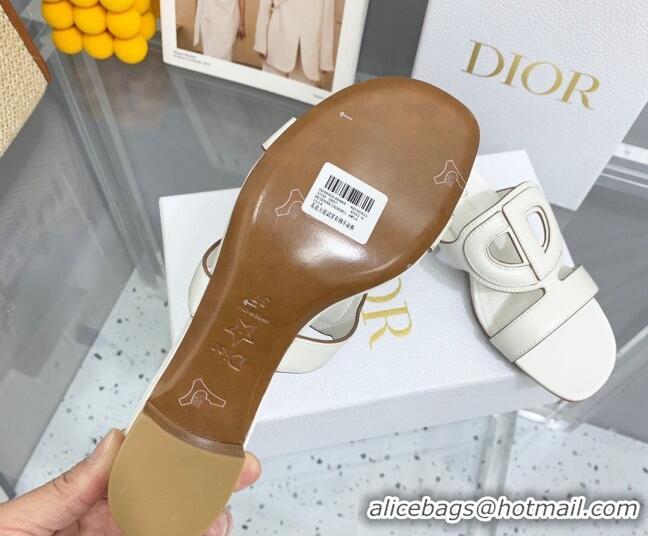 Pretty Style Dior Leather CD Heel Slide Sandals 4cm White 042254