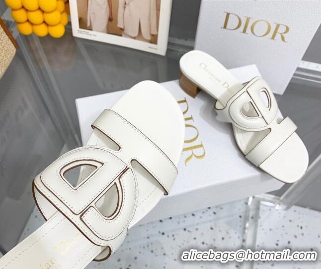 Pretty Style Dior Leather CD Heel Slide Sandals 4cm White 042254