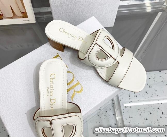 Pretty Style Dior Leather CD Heel Slide Sandals 4cm White 042254