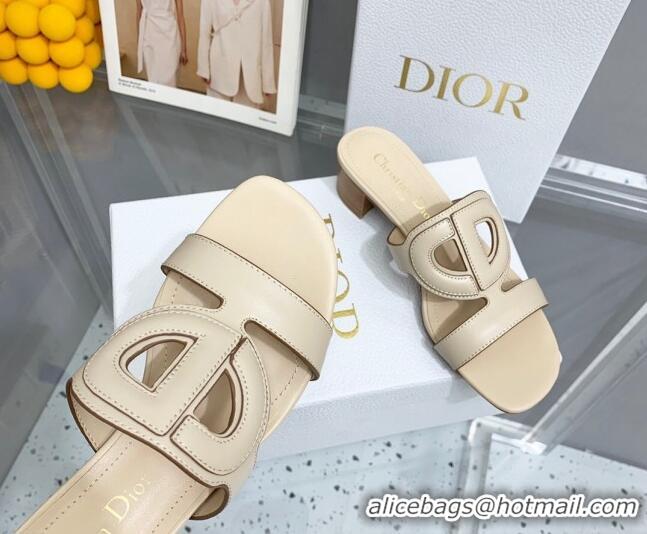 Top Grade Dior Leather CD Heel Slide Sandals 4cm Light Beige 042255