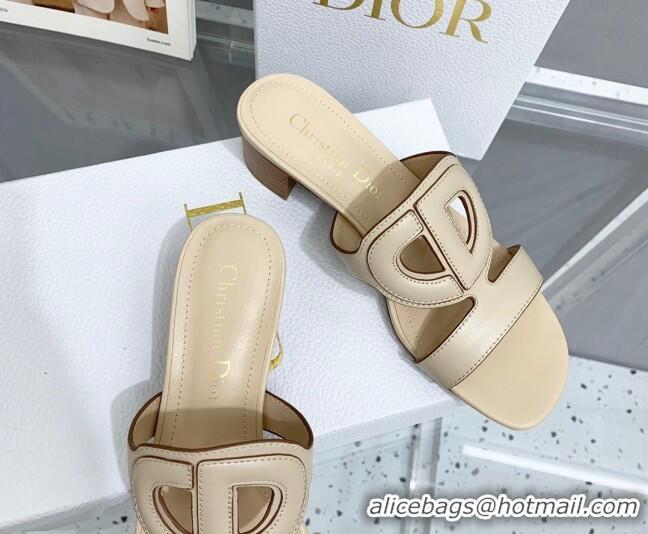 Top Grade Dior Leather CD Heel Slide Sandals 4cm Light Beige 042255