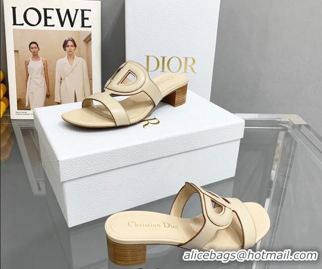 Top Grade Dior Leather CD Heel Slide Sandals 4cm Light Beige 042255