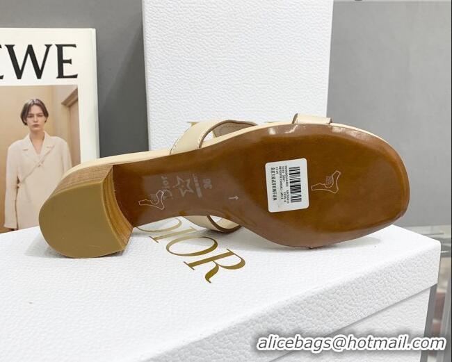 Top Grade Dior Leather CD Heel Slide Sandals 4cm Light Beige 042255