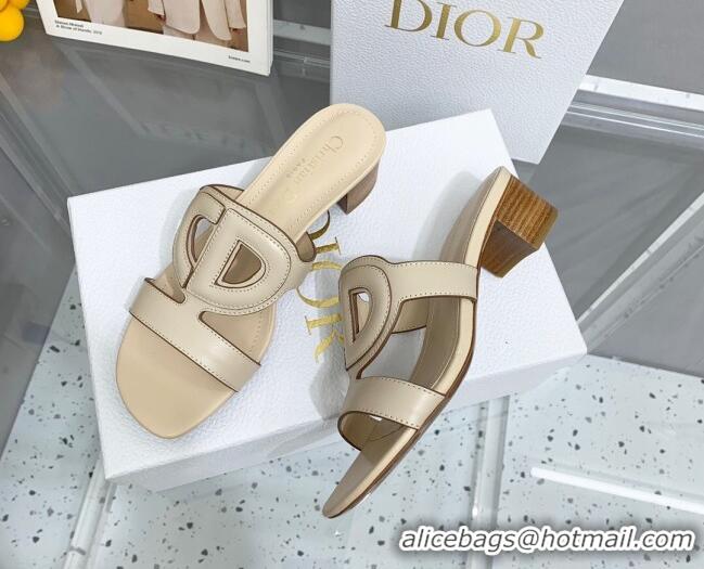 Top Grade Dior Leather CD Heel Slide Sandals 4cm Light Beige 042255