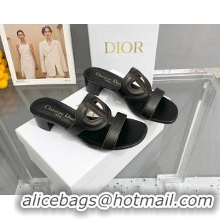 Cheap Price Durable Dior Leather CD Heel Slide Sandals 4cm Black 042256