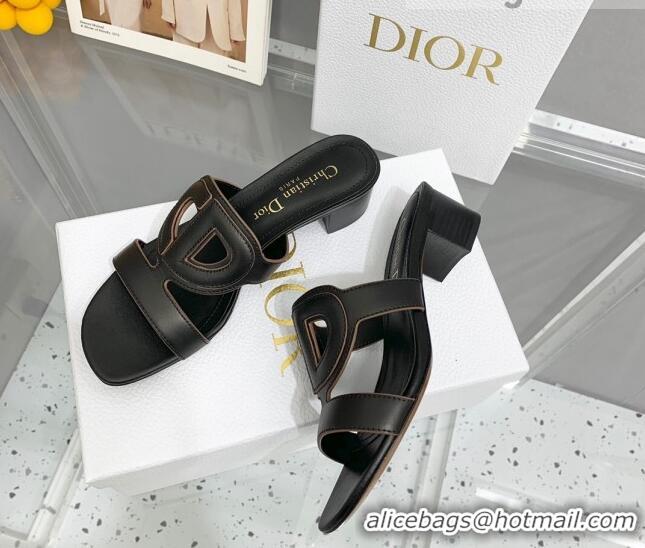 Cheap Price Durable Dior Leather CD Heel Slide Sandals 4cm Black 042256