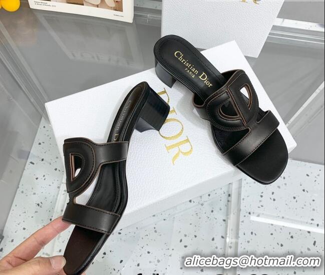 Cheap Price Durable Dior Leather CD Heel Slide Sandals 4cm Black 042256