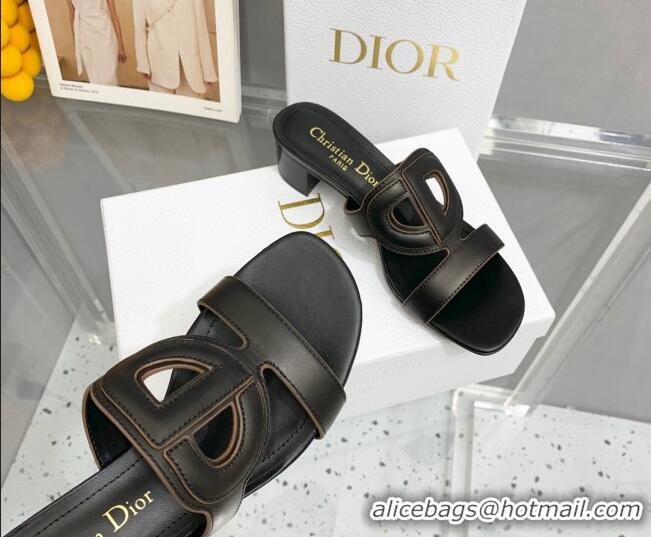 Cheap Price Durable Dior Leather CD Heel Slide Sandals 4cm Black 042256