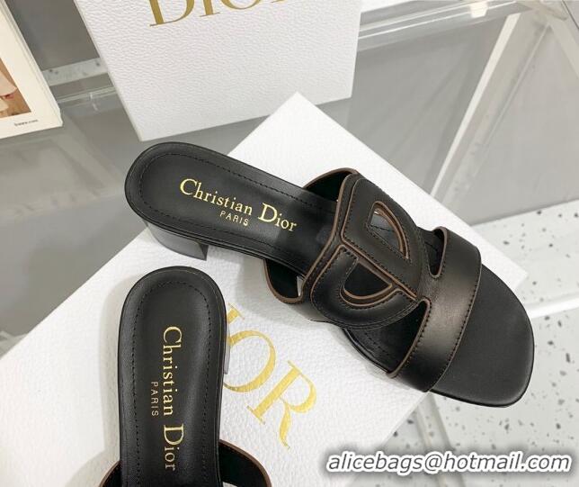 Cheap Price Durable Dior Leather CD Heel Slide Sandals 4cm Black 042256