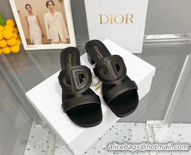 Cheap Price Durable Dior Leather CD Heel Slide Sandals 4cm Black 042256