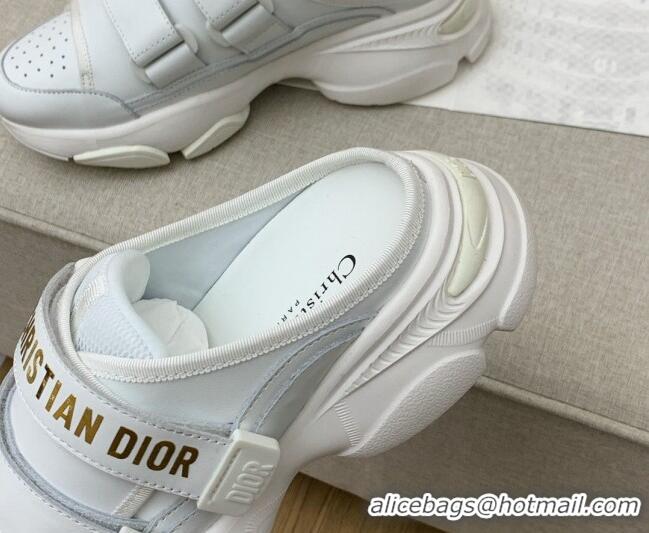 Classic Hot Dior D-Wander Calfskin Sneaker Mules White 042264