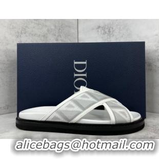 Discount Dior Men's Aqua Slide Sandals in Gray CD Diamond Canvas 042701