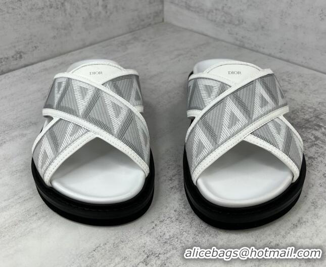 Discount Dior Men's Aqua Slide Sandals in Gray CD Diamond Canvas 042701