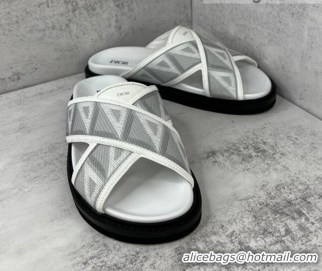 Discount Dior Men's Aqua Slide Sandals in Gray CD Diamond Canvas 042701