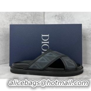 Stylish Dior Men's Aqua Slide Sandals in Black CD Diamond Canvas 042702