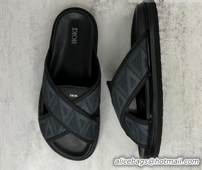 Stylish Dior Men's Aqua Slide Sandals in Black CD Diamond Canvas 042702