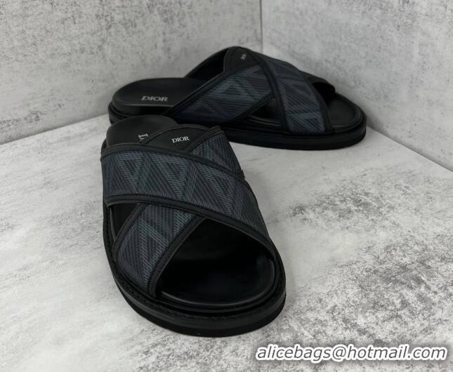 Stylish Dior Men's Aqua Slide Sandals in Black CD Diamond Canvas 042702