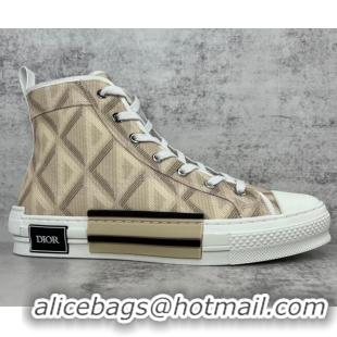 Classic Hot Dior B23 High-top Sneakers in Beige CD Diamond Canvas 042710