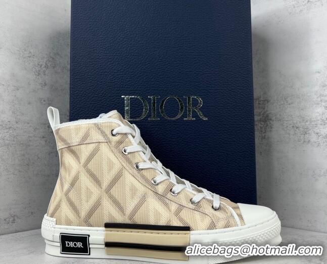 Classic Hot Dior B23 High-top Sneakers in Beige CD Diamond Canvas 042710