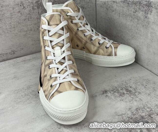 Classic Hot Dior B23 High-top Sneakers in Beige CD Diamond Canvas 042710