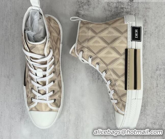 Classic Hot Dior B23 High-top Sneakers in Beige CD Diamond Canvas 042710