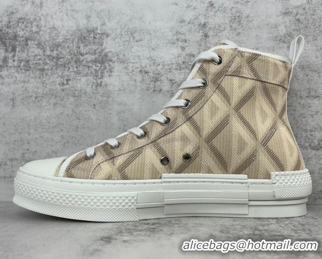 Classic Hot Dior B23 High-top Sneakers in Beige CD Diamond Canvas 042710