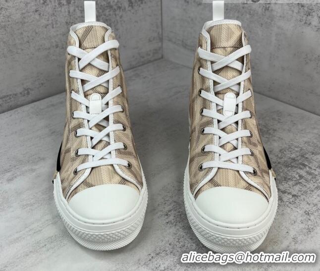 Classic Hot Dior B23 High-top Sneakers in Beige CD Diamond Canvas 042710