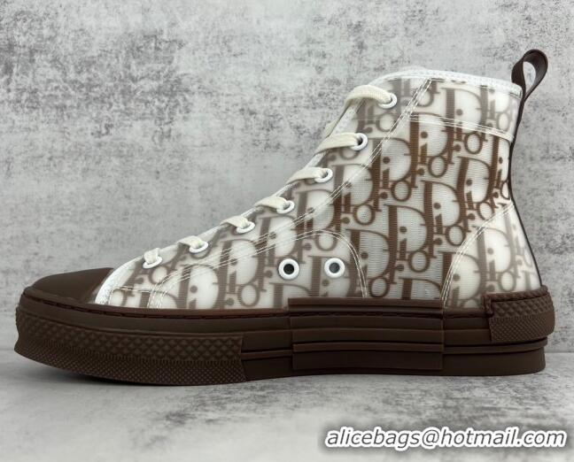 Best Grade Dior B23 High-top Sneakers in Coffee Brown Oblique Canvas 042712