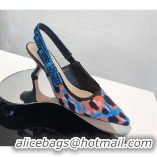 Discount Dior J'Adior Slingback Pumps 6.5cm in Blue Multicolor Mizza Cotton Embroidery 042715