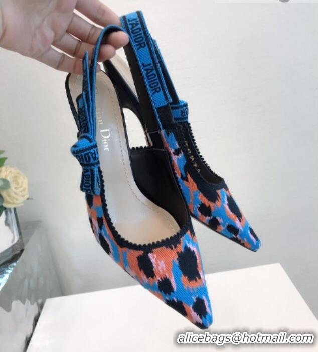 Discount Dior J'Adior Slingback Pumps 6.5cm in Blue Multicolor Mizza Cotton Embroidery 042715