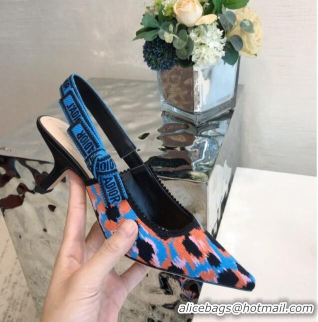 Discount Dior J'Adior Slingback Pumps 6.5cm in Blue Multicolor Mizza Cotton Embroidery 042715