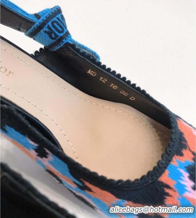 Discount Dior J'Adior Slingback Pumps 6.5cm in Blue Multicolor Mizza Cotton Embroidery 042715