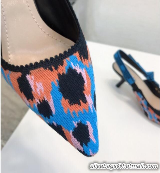 Discount Dior J'Adior Slingback Pumps 6.5cm in Blue Multicolor Mizza Cotton Embroidery 042715