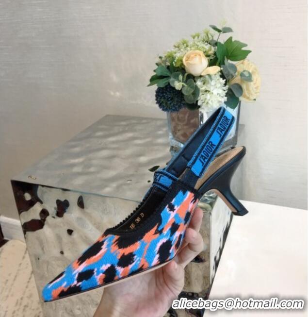 Discount Dior J'Adior Slingback Pumps 6.5cm in Blue Multicolor Mizza Cotton Embroidery 042715