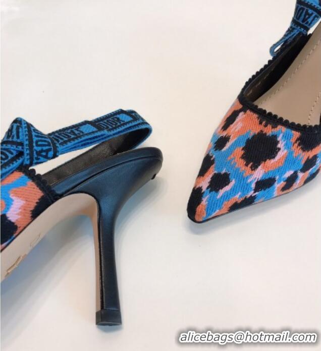 Unique Style Dior J'Adior Slingback Pumps 9.5cm in Blue Multicolor Mizza Cotton Embroidery 042716