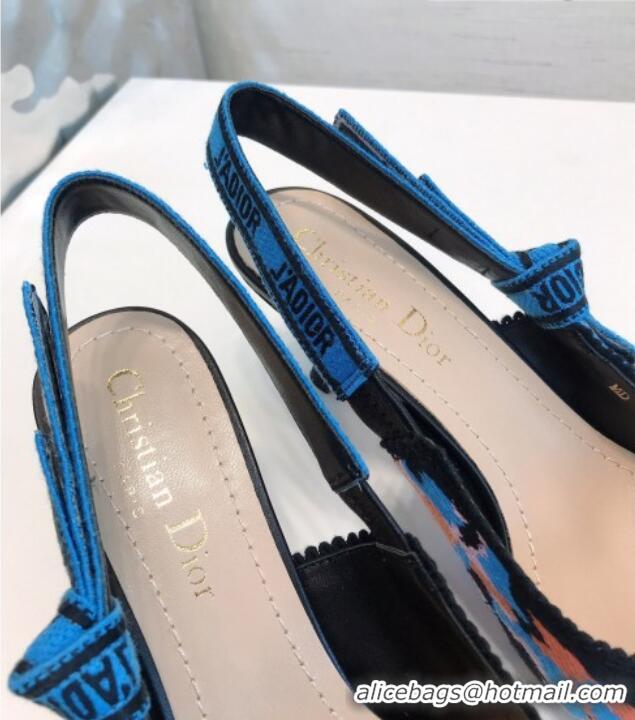 Unique Style Dior J'Adior Slingback Pumps 9.5cm in Blue Multicolor Mizza Cotton Embroidery 042716