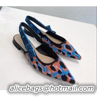 Pretty Style Dior J'Adior Slingback Ballerinas Flat in Blue Multicolor Mizza Cotton Embroidery 042717