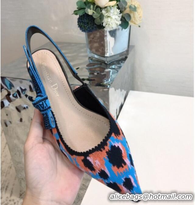 Pretty Style Dior J'Adior Slingback Ballerinas Flat in Blue Multicolor Mizza Cotton Embroidery 042717