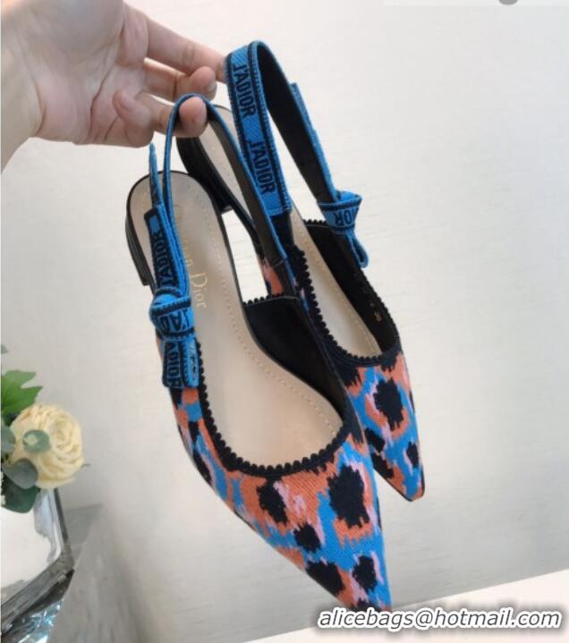 Pretty Style Dior J'Adior Slingback Ballerinas Flat in Blue Multicolor Mizza Cotton Embroidery 042717