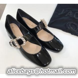 Good Looking Dior Patent Leather Crystal CD Mary Janes Pumps Black 042718