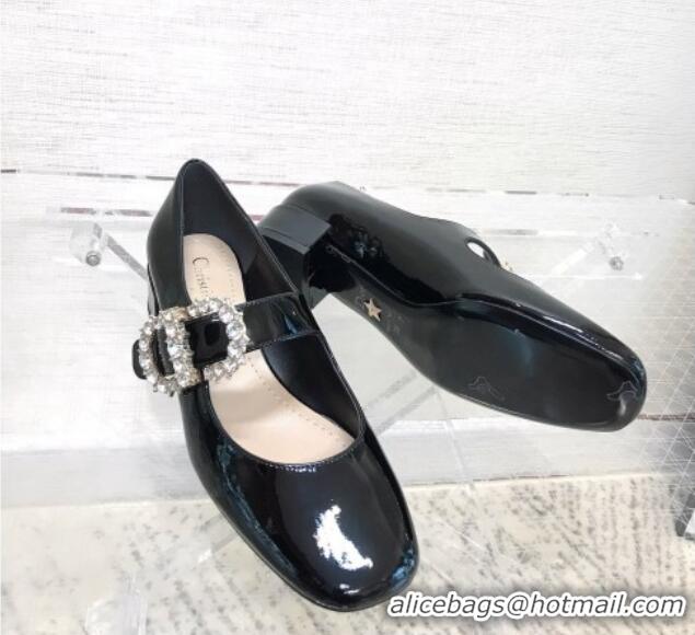 Good Looking Dior Patent Leather Crystal CD Mary Janes Pumps Black 042718