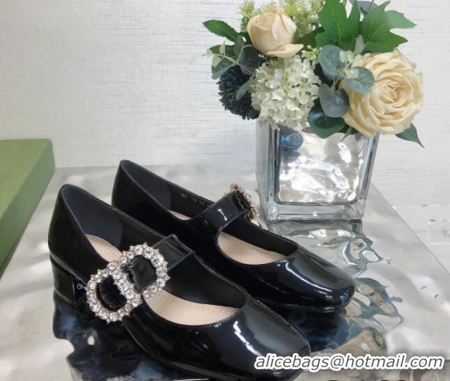 Good Looking Dior Patent Leather Crystal CD Mary Janes Pumps Black 042718