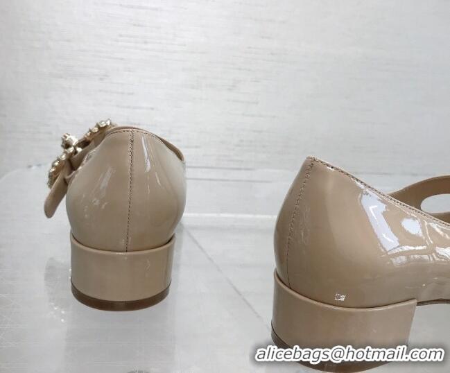 Trendy Design Dior Patent Leather Crystal CD Mary Janes Pumps 042719 Nude