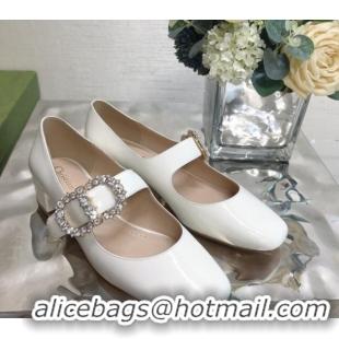 Luxury Dior Patent Leather Crystal CD Mary Janes Pumps White 22042720